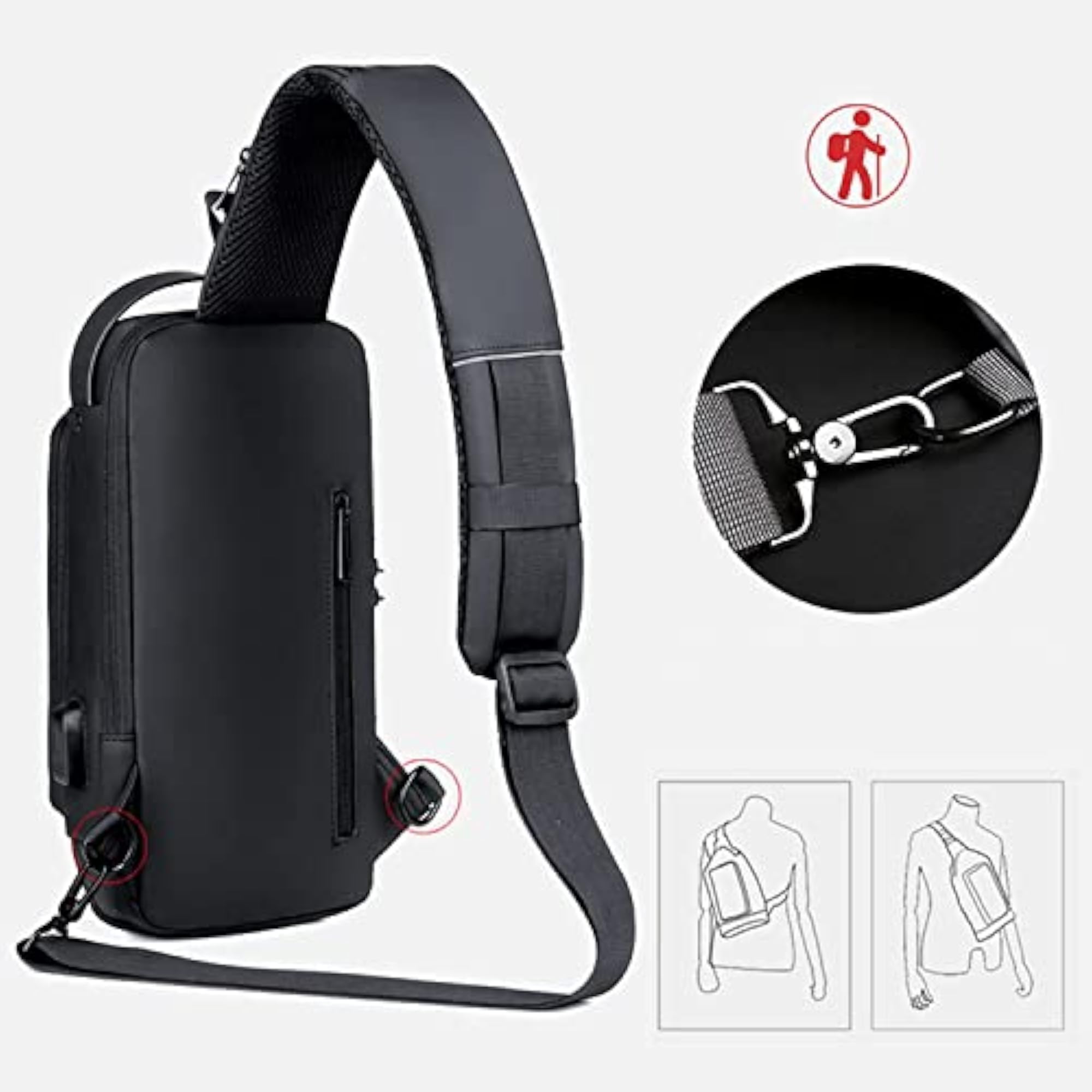Waterproof Anti-Theft Sling Chest Bag with USB Charging Port